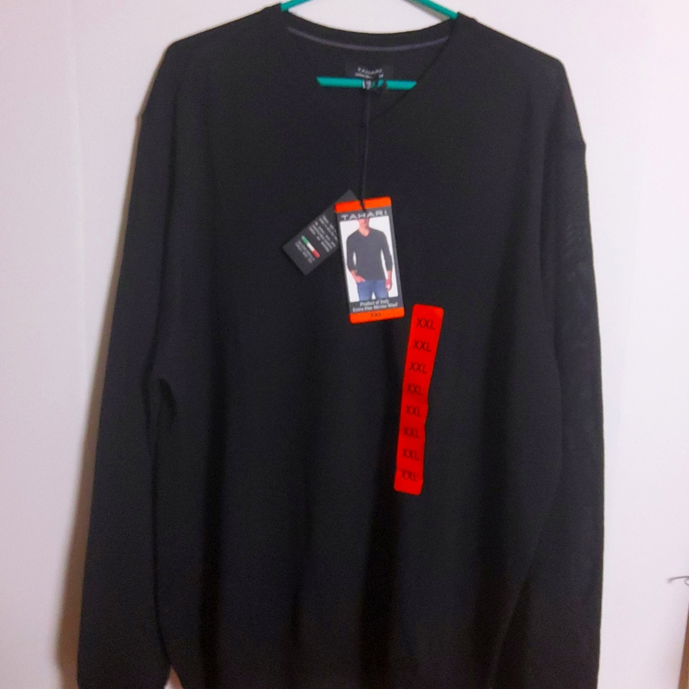 ITALI MERINO WOOL,AHARI V NECK SWEATER XXL BLACK